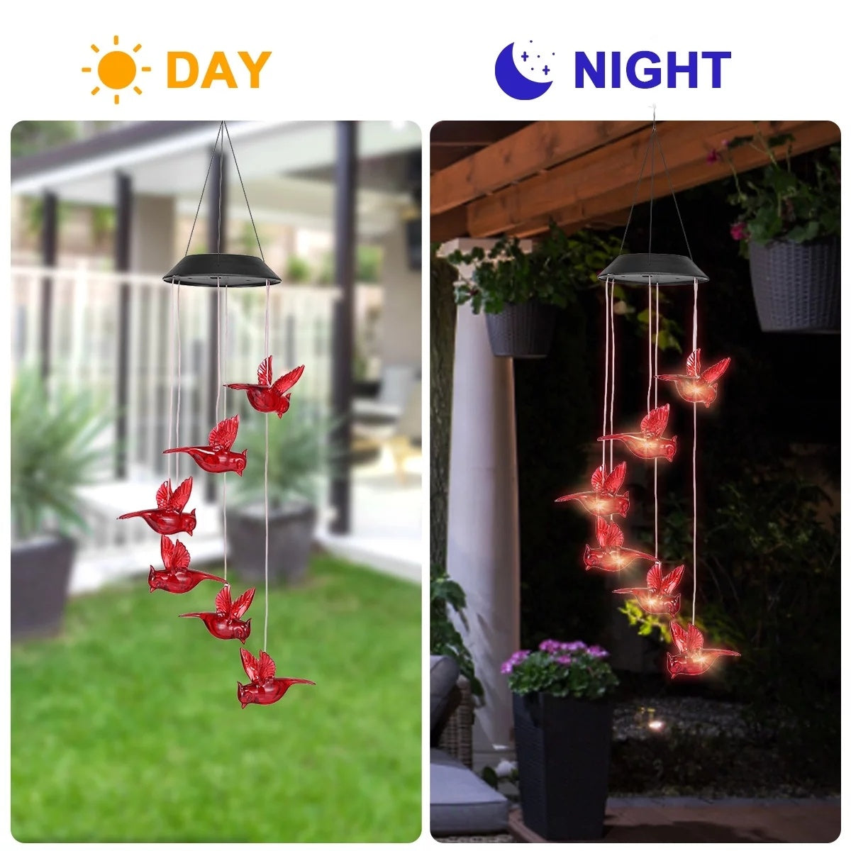 1PC Outdoor Solar Flaming Bird Wind Chime Lights