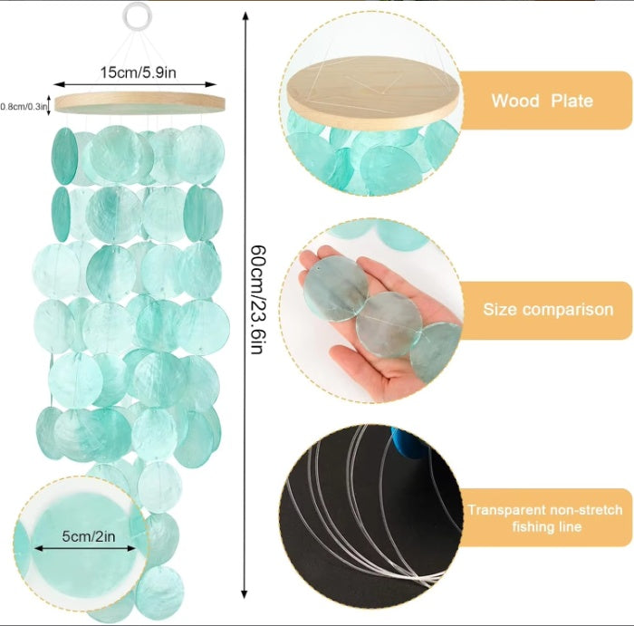 Wind Chimes For Outside Handcrafted Turquoise Capiz Shells