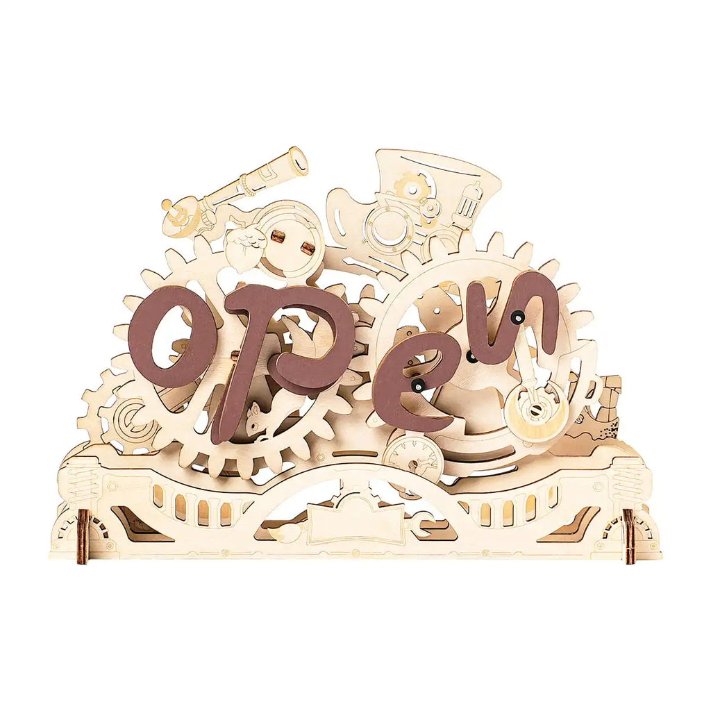 Open & Closed” 3D Wooden Gear Puzzle Sign – Build, Turn &amp; Display