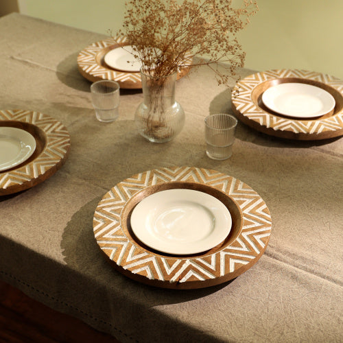 Handcrafted Wood Charger Plate Wooden Dinning Placemat Artisan Wood Tableware