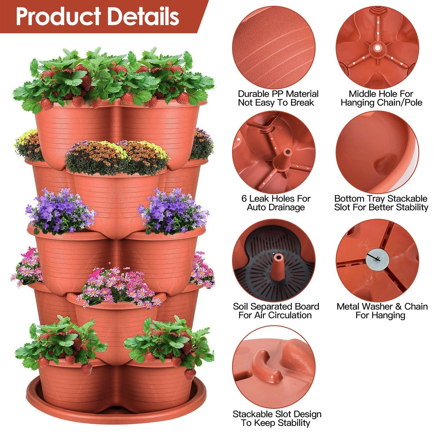 1Pc - 5-Tier Vertical Stackable Planter – Space-Saving Garden Magic