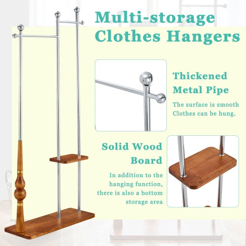 70” Industrial Solid Wood & Stainless Steel Coat Rack