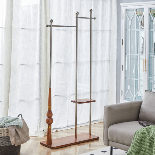 70” Industrial Solid Wood & Stainless Steel Coat Rack