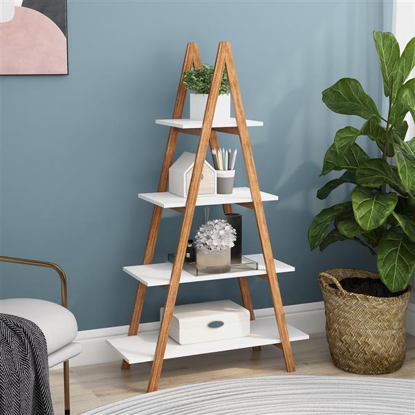 Solid Wood, Bamboo Wood, Oxford A- Shaped Ladder Display Bookshelf