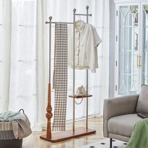 70” Industrial Solid Wood & Stainless Steel Coat Rack