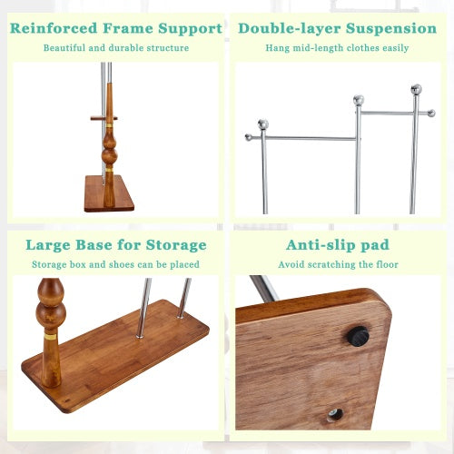 70” Industrial Solid Wood & Stainless Steel Coat Rack