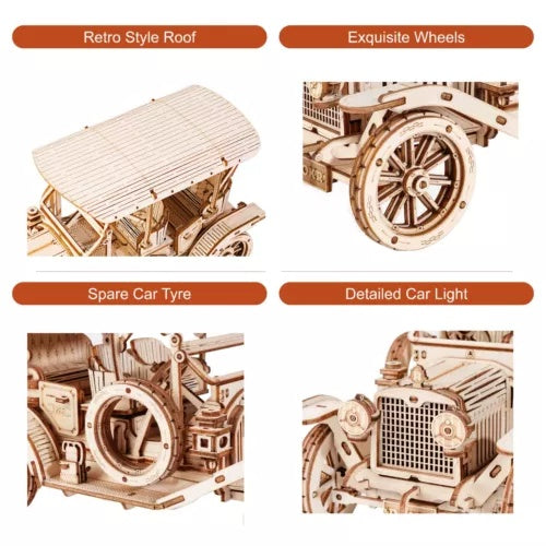 Vintage Car 3D Wooden Puzzle Model – ROKR MC801 DIY Building Kit