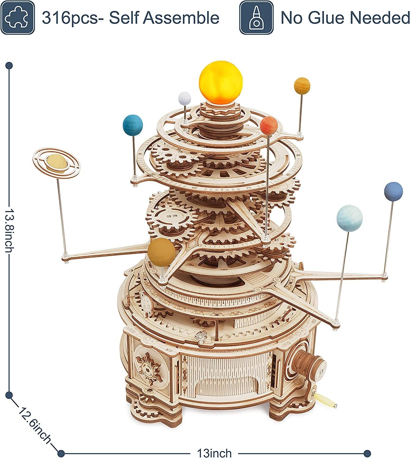 Rotatable Mechanical Orrery – 3D Wooden Puzzle Model Building Kit