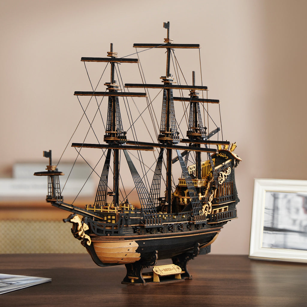 3D Wooden Ship Model – “Seahorse Bark” Nautical Puzzle Kit