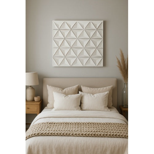 White Square Shape Handcrafted MDF Wall Decor Elegant Home Accent