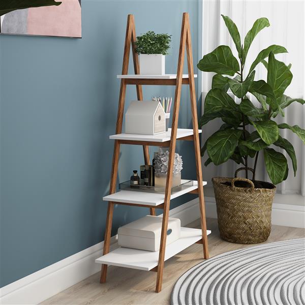 Solid Wood, Bamboo Wood, Oxford A- Shaped Ladder Display Bookshelf