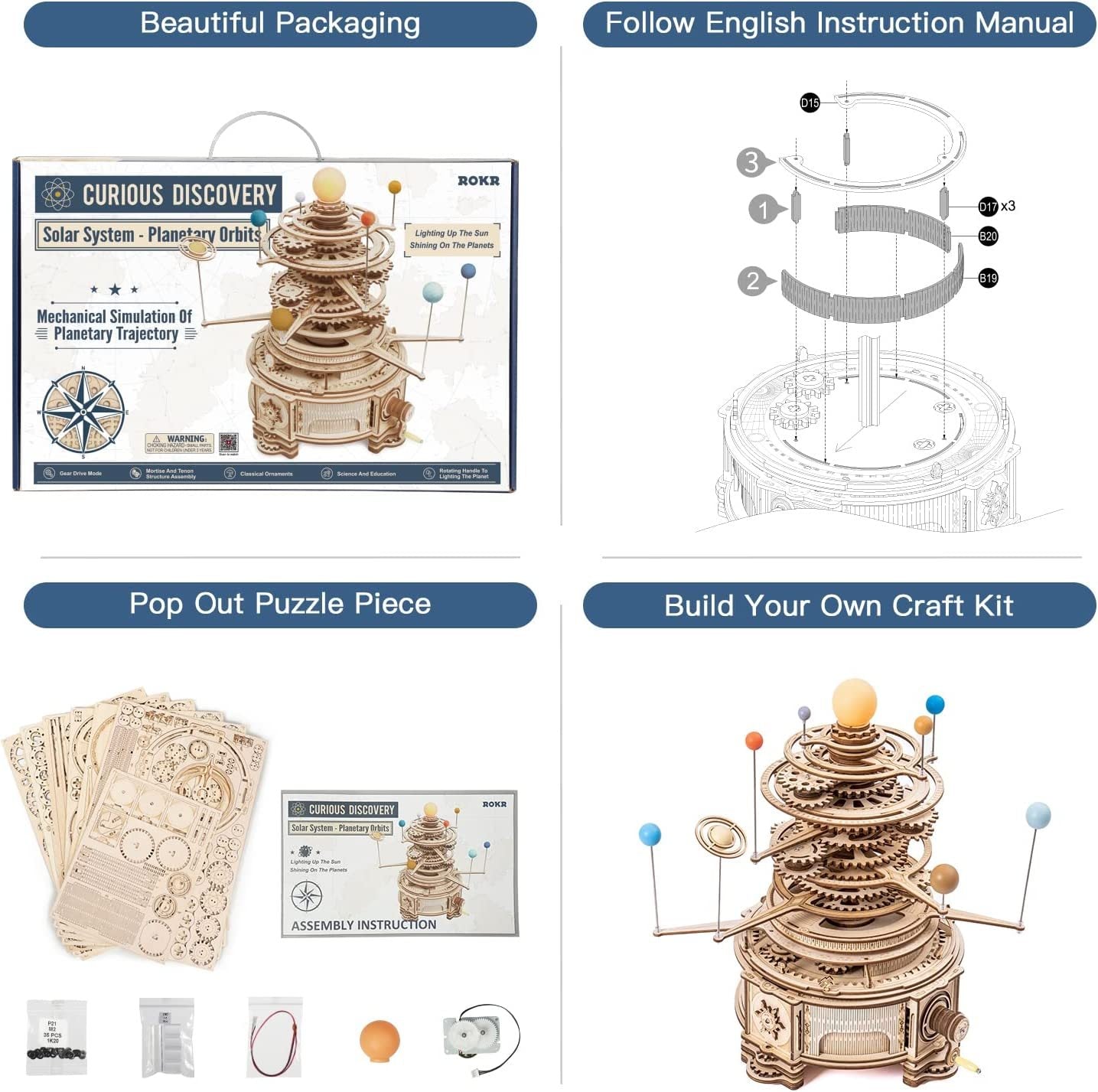 Rotatable Mechanical Orrery – 3D Wooden Puzzle Model Building Kit