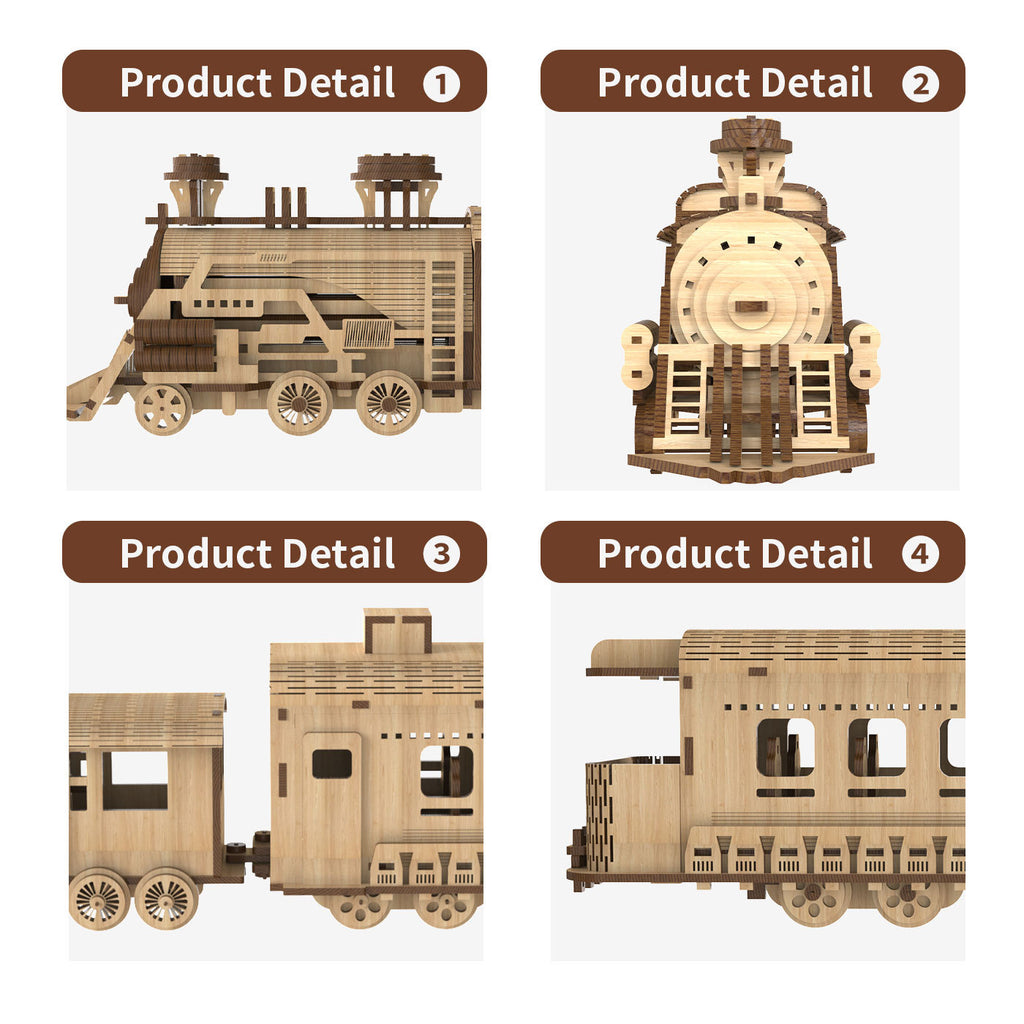 3D Wooden Train Puzzle Model – Build, Create & Display