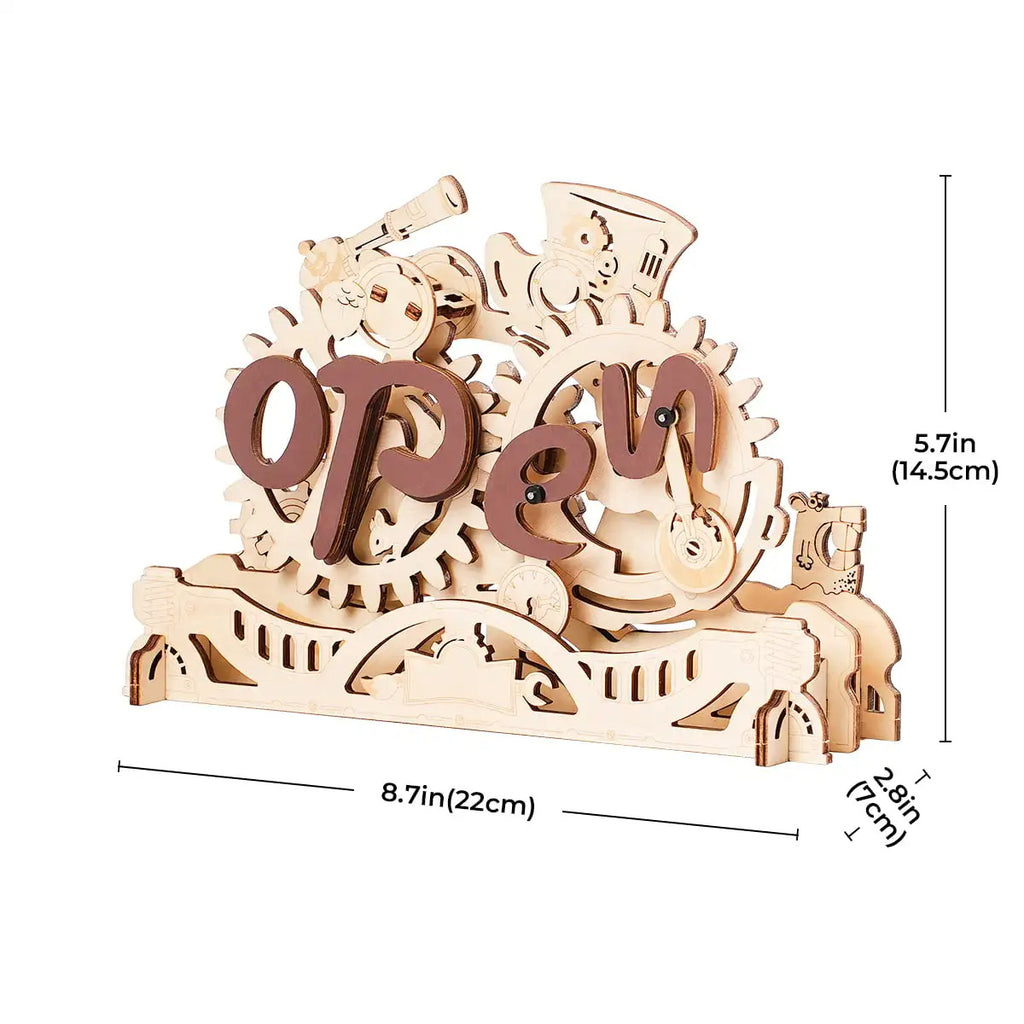 Open & Closed” 3D Wooden Gear Puzzle Sign – Build, Turn &amp; Display