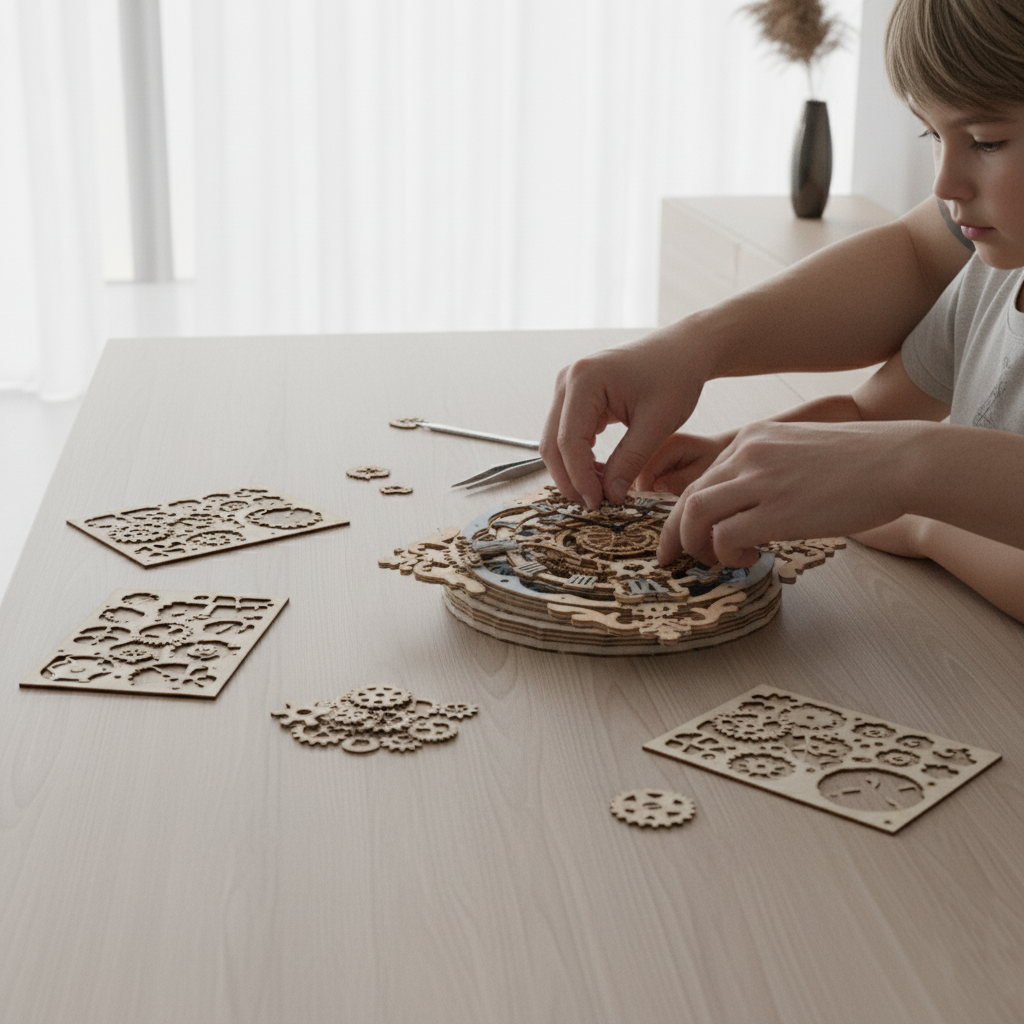 Romantic Notes Wall Clock – 3D Wooden Puzzle Model Kit