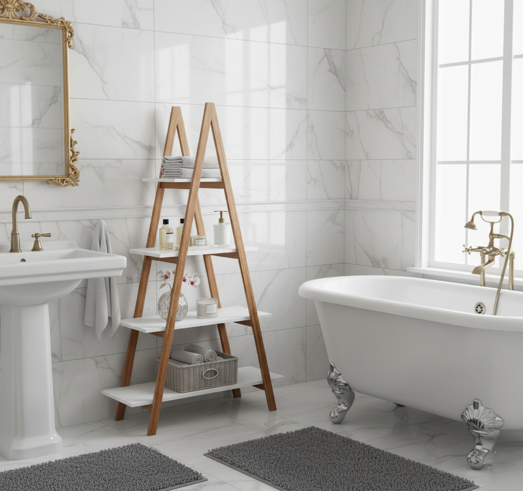 Solid Wood, Bamboo Wood, Oxford A- Shaped Ladder Display Bookshelf