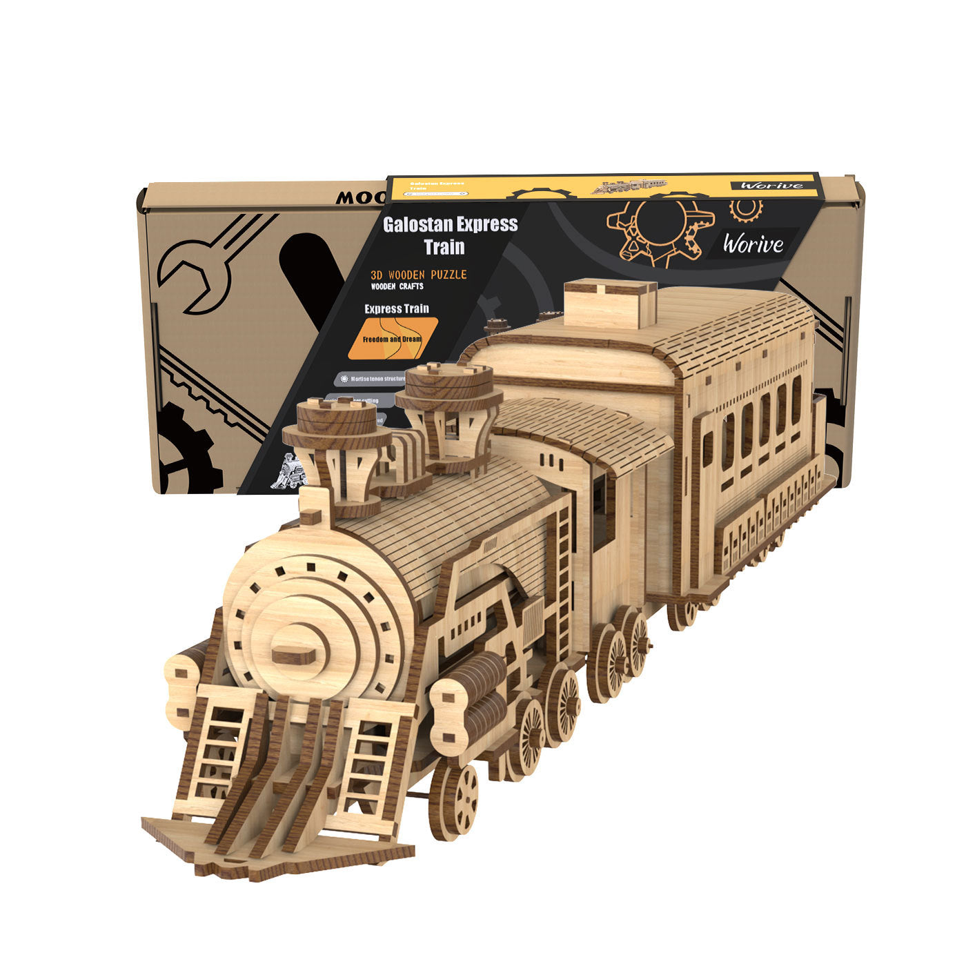 3D Wooden Train Puzzle Model – Build, Create & Display