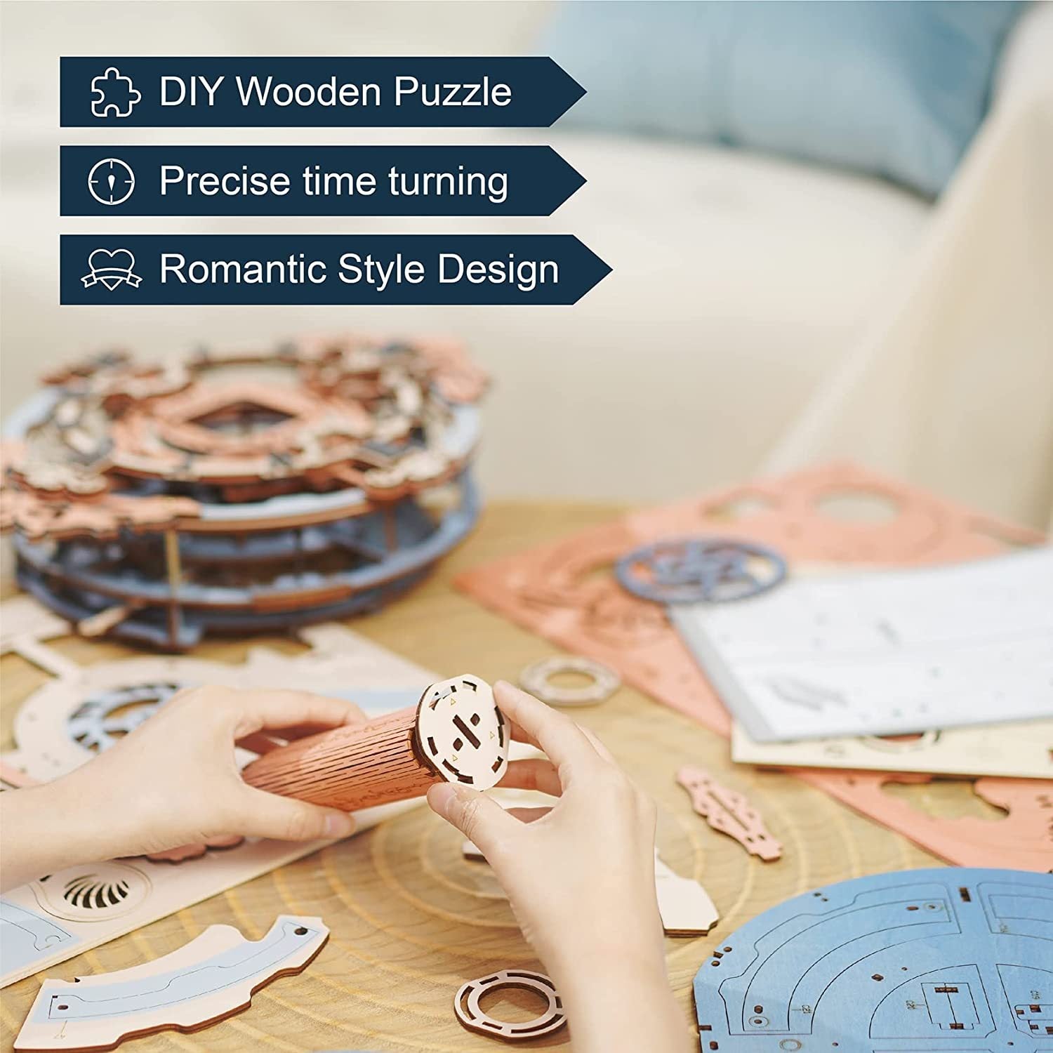 Romantic Notes Wall Clock – 3D Wooden Puzzle Model Kit