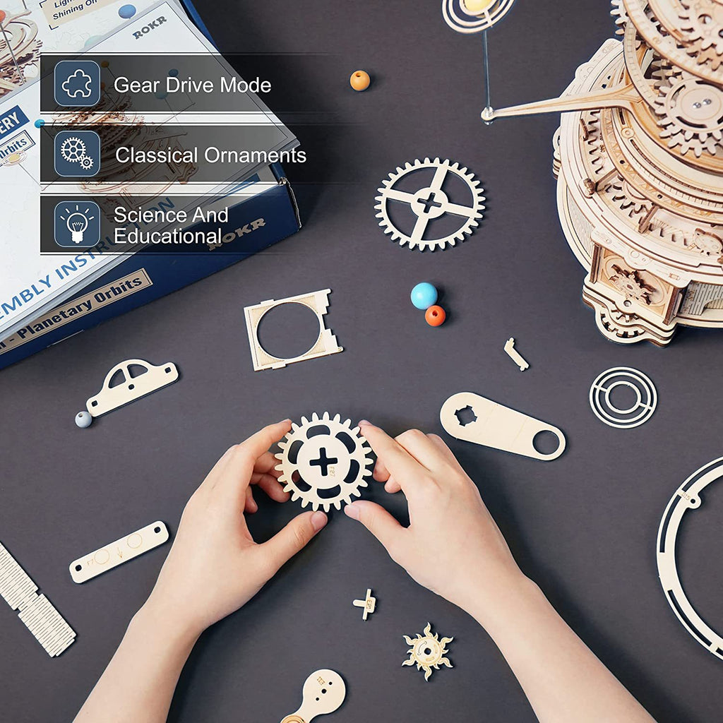 Rotatable Mechanical Orrery – 3D Wooden Puzzle Model Building Kit