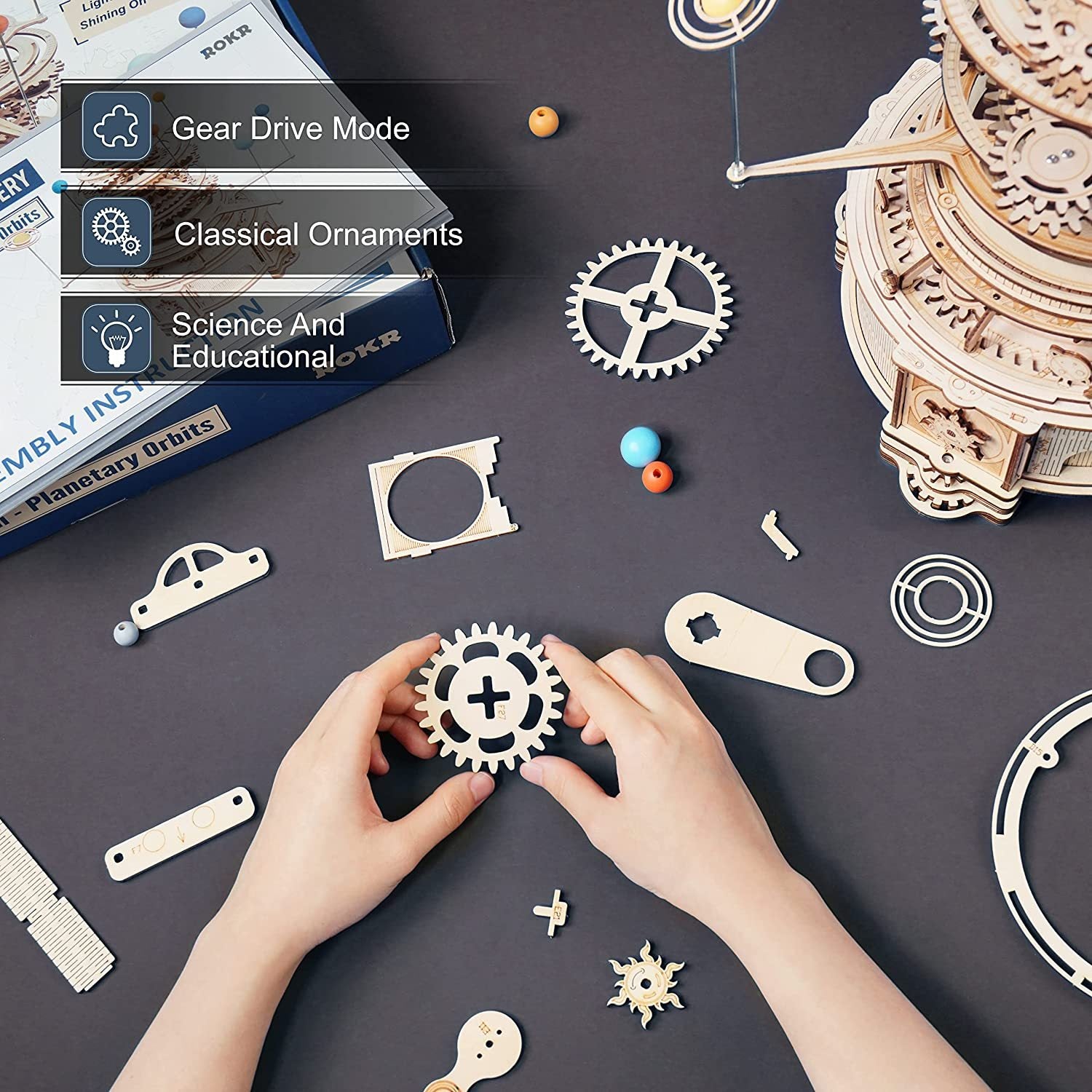 Rotatable Mechanical Orrery – 3D Wooden Puzzle Model Building Kit