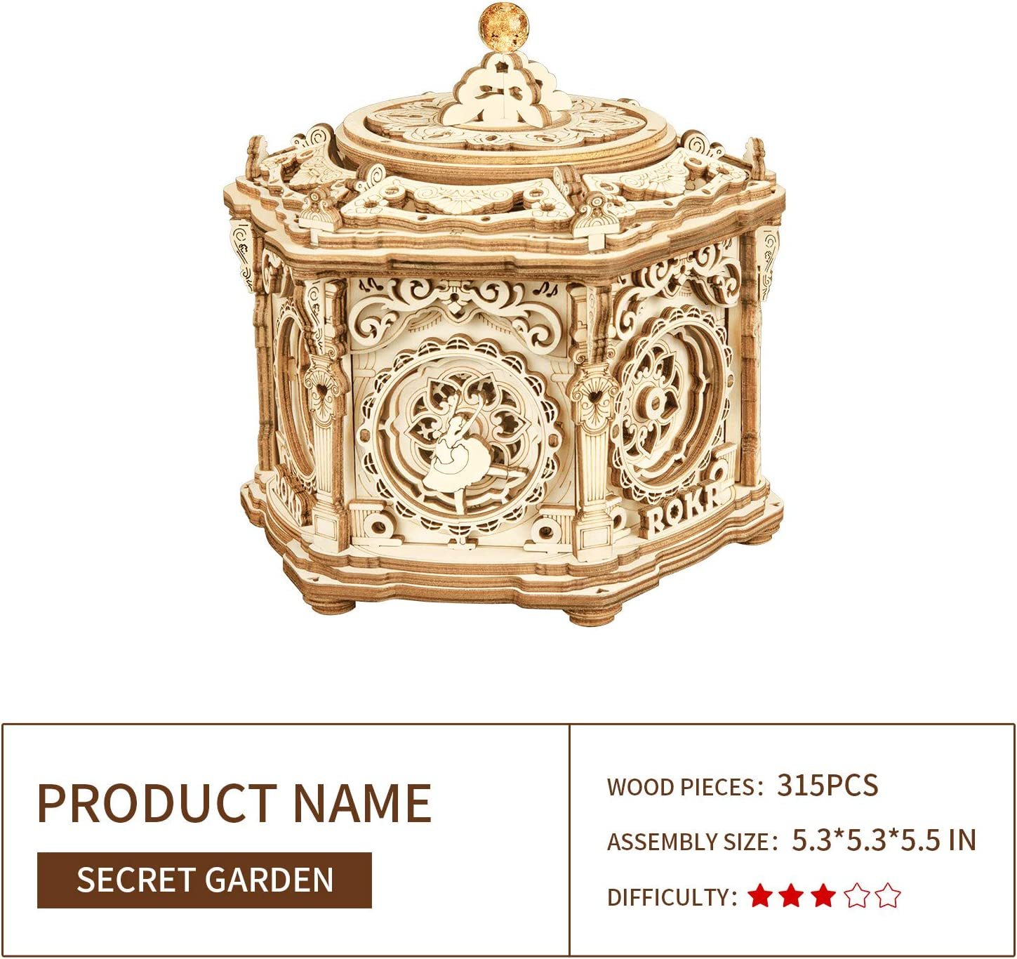 Secret Garden Mechanical Music Box – 3D Wooden Puzzle Kit