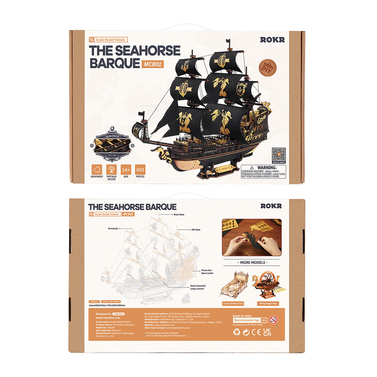 3D Wooden Ship Model – “Seahorse Bark” Nautical Puzzle Kit