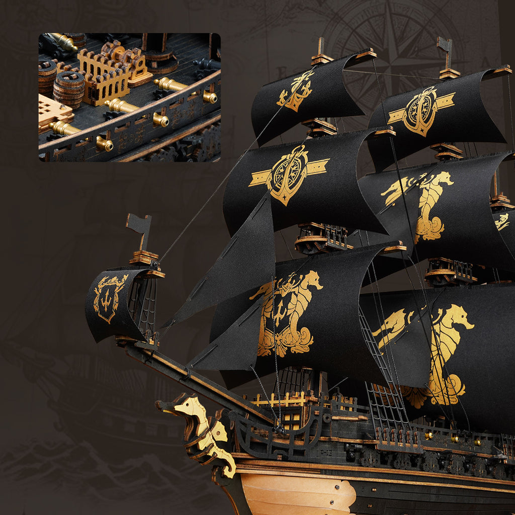 3D Wooden Ship Model – “Seahorse Bark” Nautical Puzzle Kit