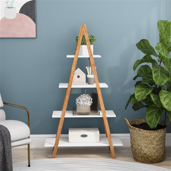 Solid Wood, Bamboo Wood, Oxford A- Shaped Ladder Display Bookshelf