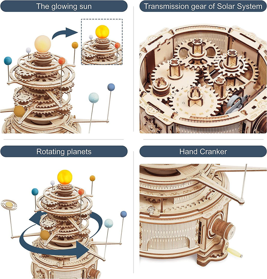Rotatable Mechanical Orrery – 3D Wooden Puzzle Model Building Kit