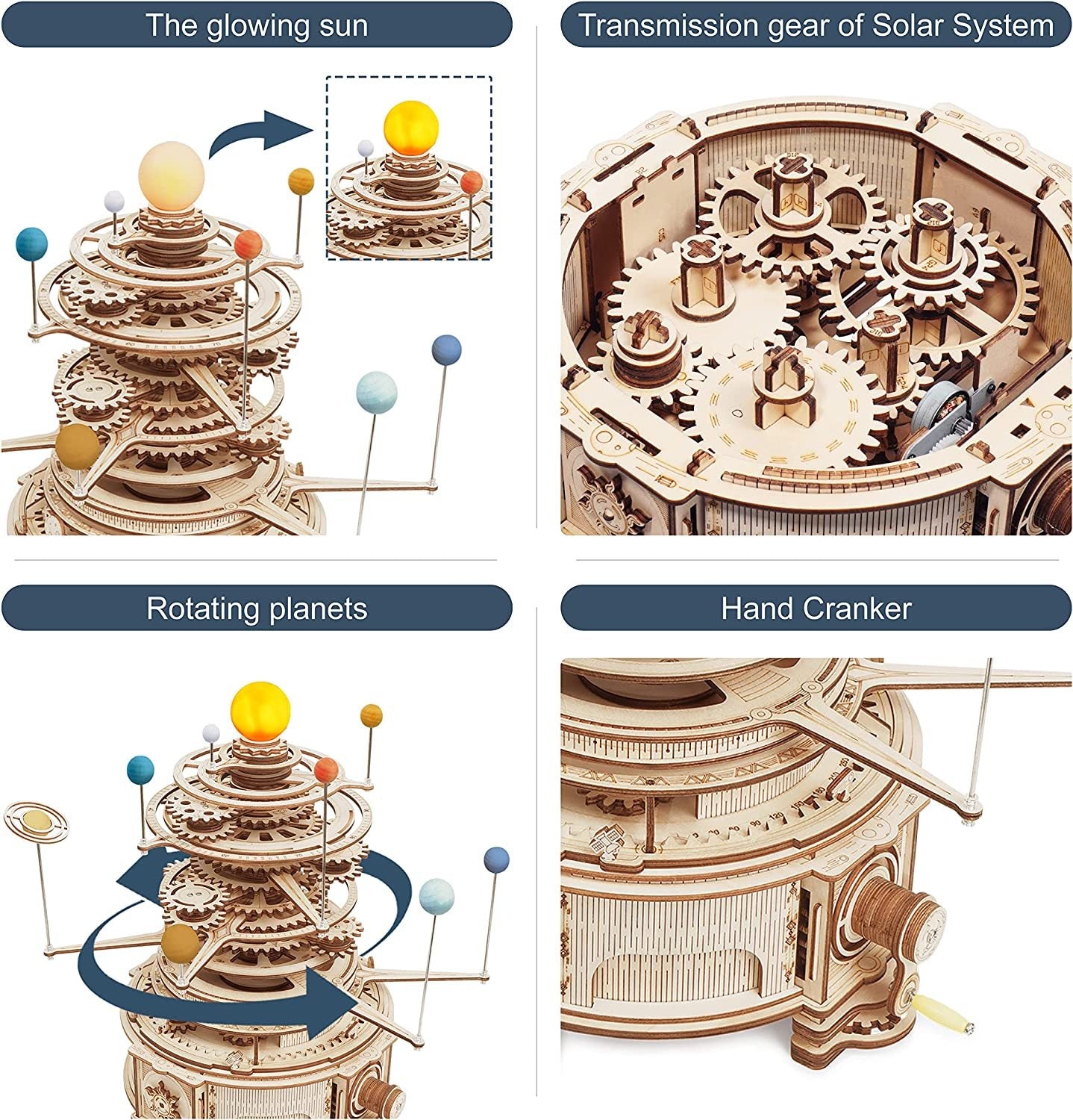 Rotatable Mechanical Orrery – 3D Wooden Puzzle Model Building Kit