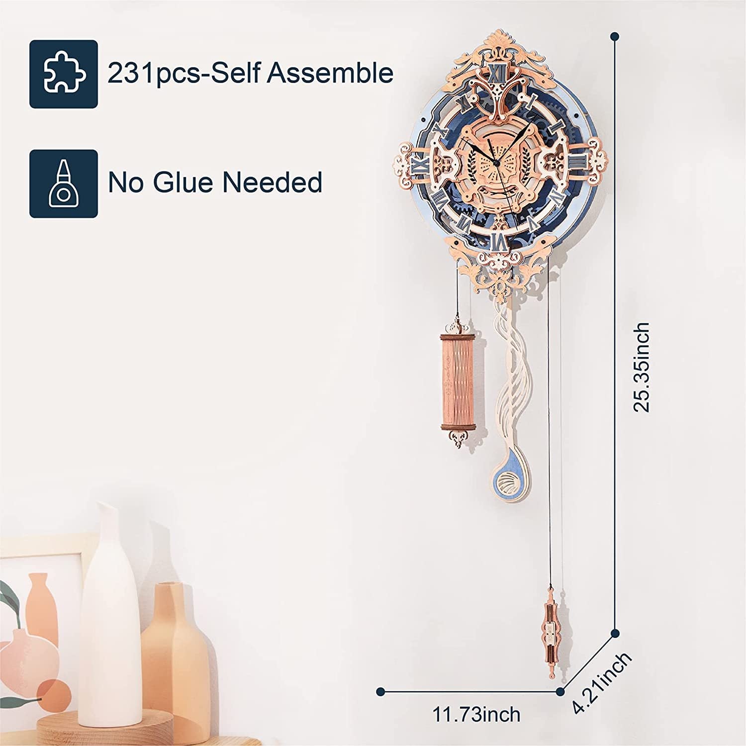 Romantic Notes Wall Clock – 3D Wooden Puzzle Model Kit